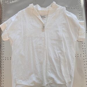 Madewell White Linen V-Neck Short Sleeve Top